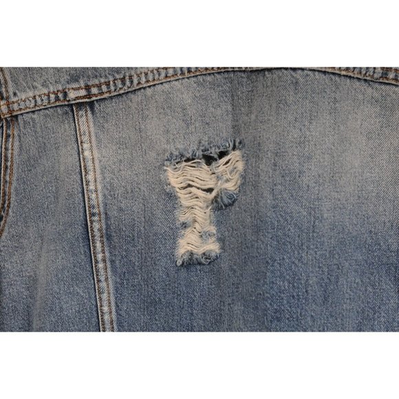 Balmain Mens Distressed Jeans Jacket Size Large Blue Denim Logo Ripped Sleeves - Picture 12 of 14